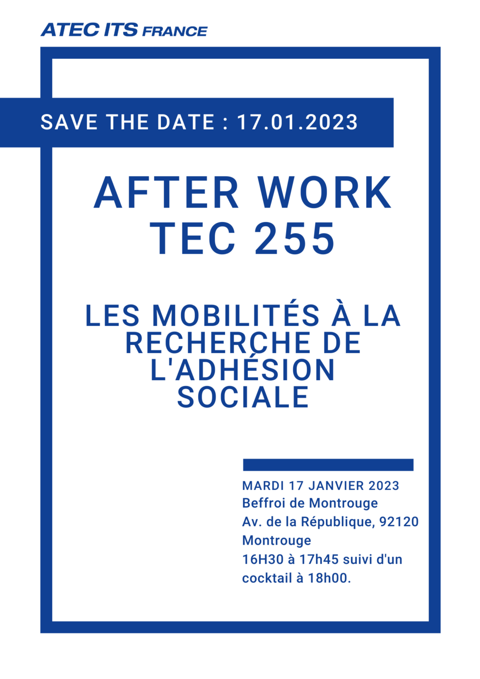 Inscription - After-work "Les Mobilités à la recherche de l’adhésion sociale" - 17 janvier 2023